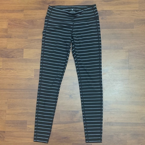 Athleta Black and Gray Striped Leggings - Picture 1 of 7